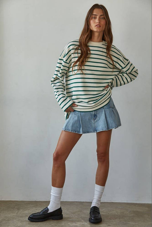 Knit Cotton Striped Crew Neck