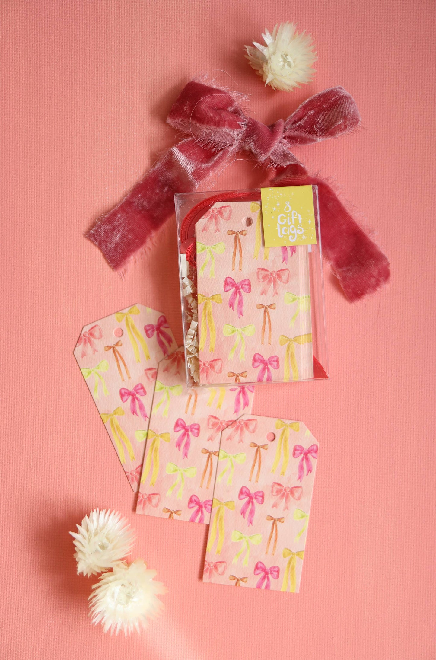 Ribbons, bows gift tag set