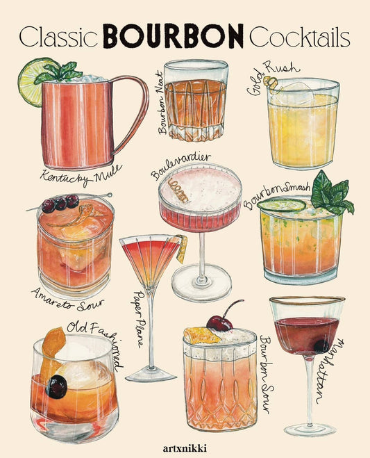Bourbon Cocktails Chart Art Print