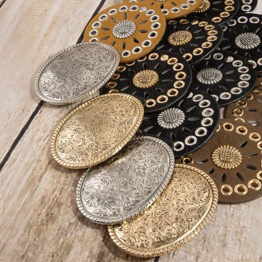 Western Concho Disc Oval Buckle Belt