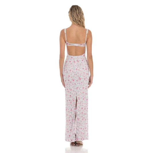 Lace Floral Maxi Dress in White