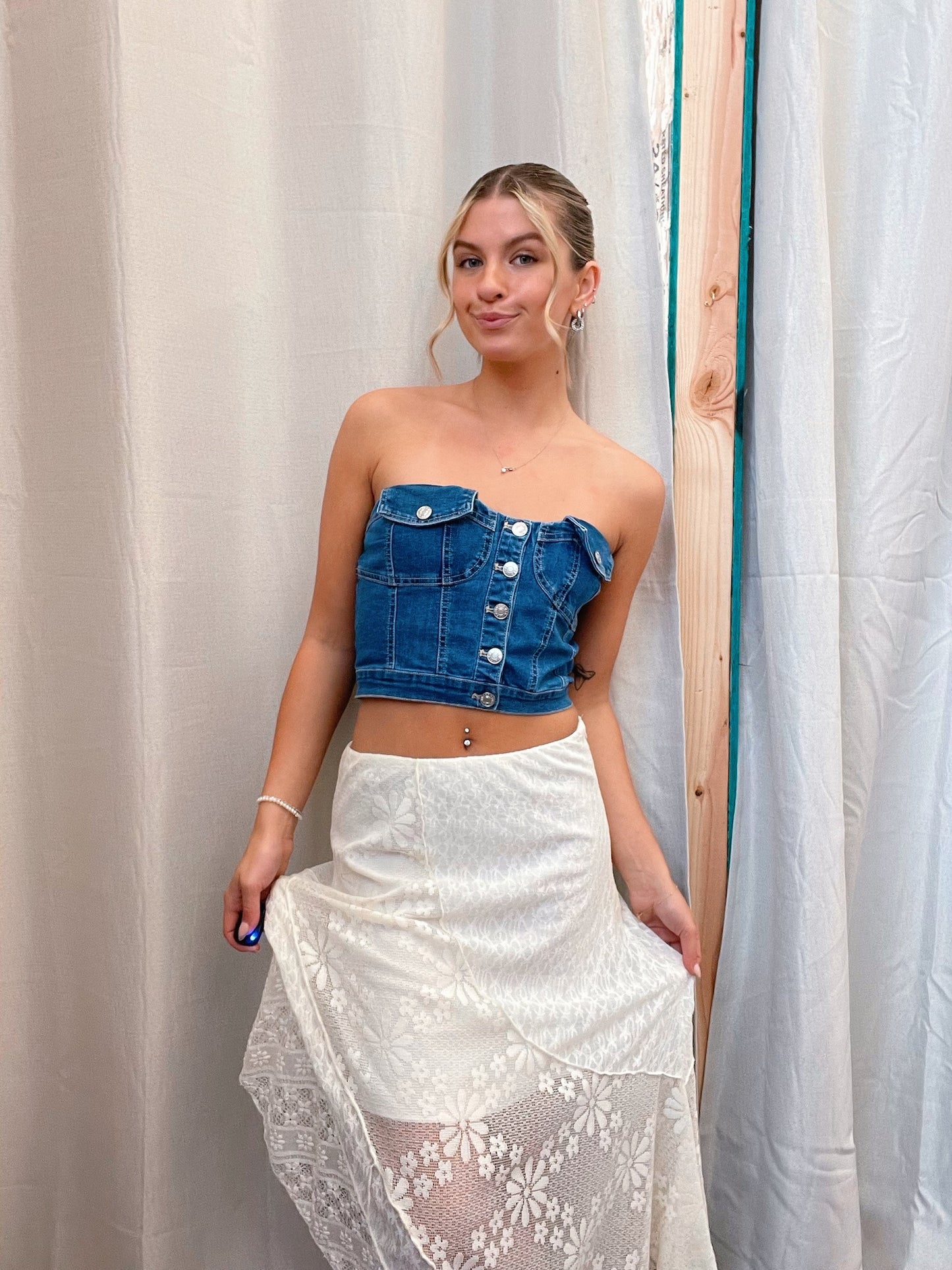 Buncha Buttons Denim Corset