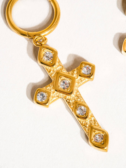 Miriam 18K Non-Tarnish CZ Cross Earring