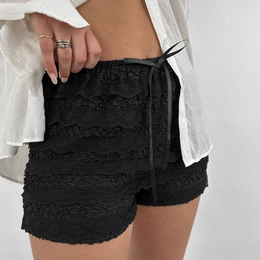 Lace Bow Elastic Waist Shorts