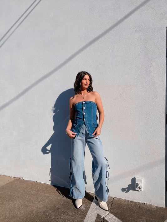 Straight Leg Bow Denim Jeans