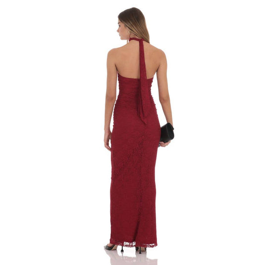 Scarf Lace Maxi Dress in Maroon