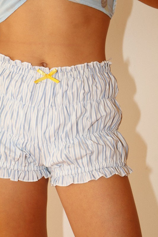 Ruffled High-waist Shorts With Stripes And Bow