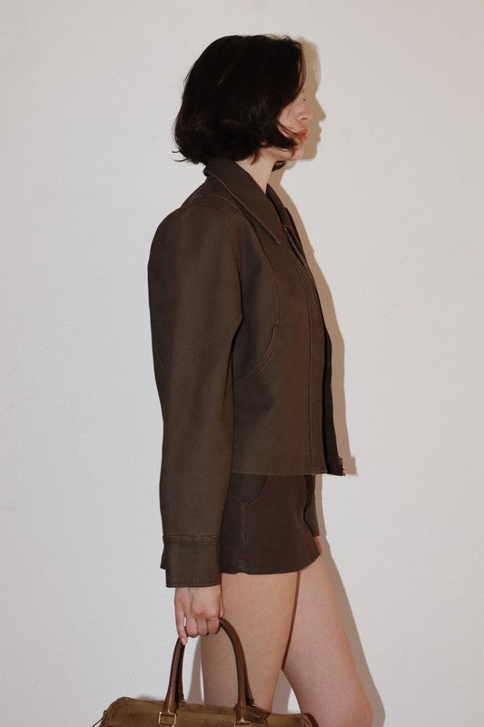 Contrast Stitch Collar Jacket