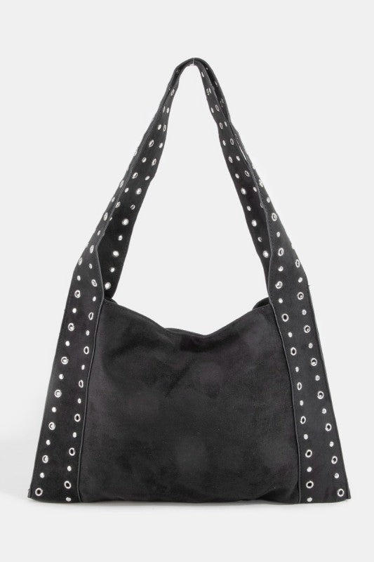 Grommet Strap Suede Shoulder Bag