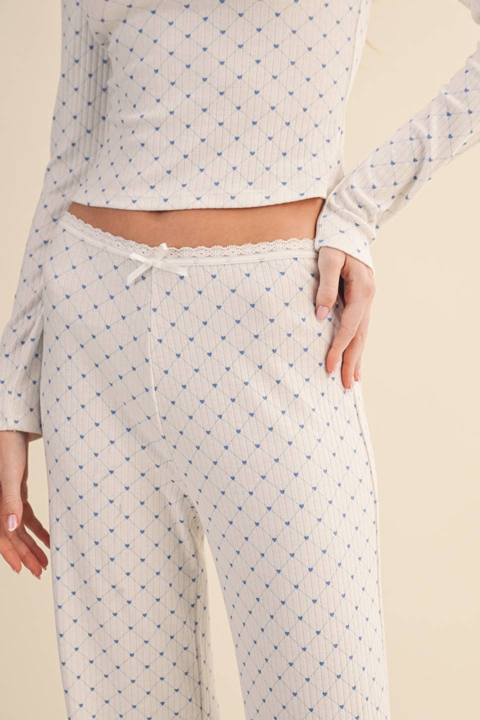 Heart Print Pointelle Lounge Bottoms