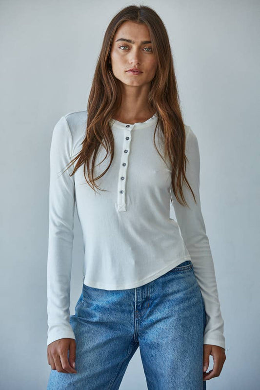 Long Sleeve Half Button Up Top