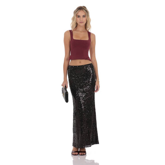 Sequin Maxi Skirt in Black