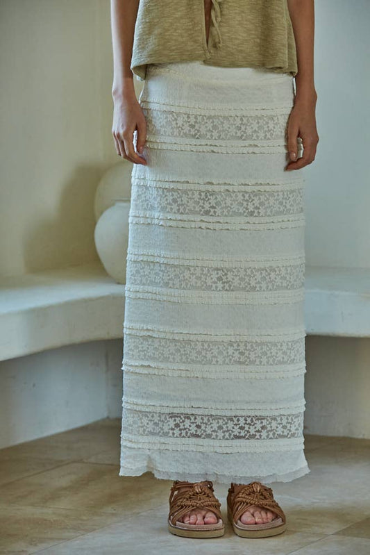 Woven Lace Pencil Midi Skirt