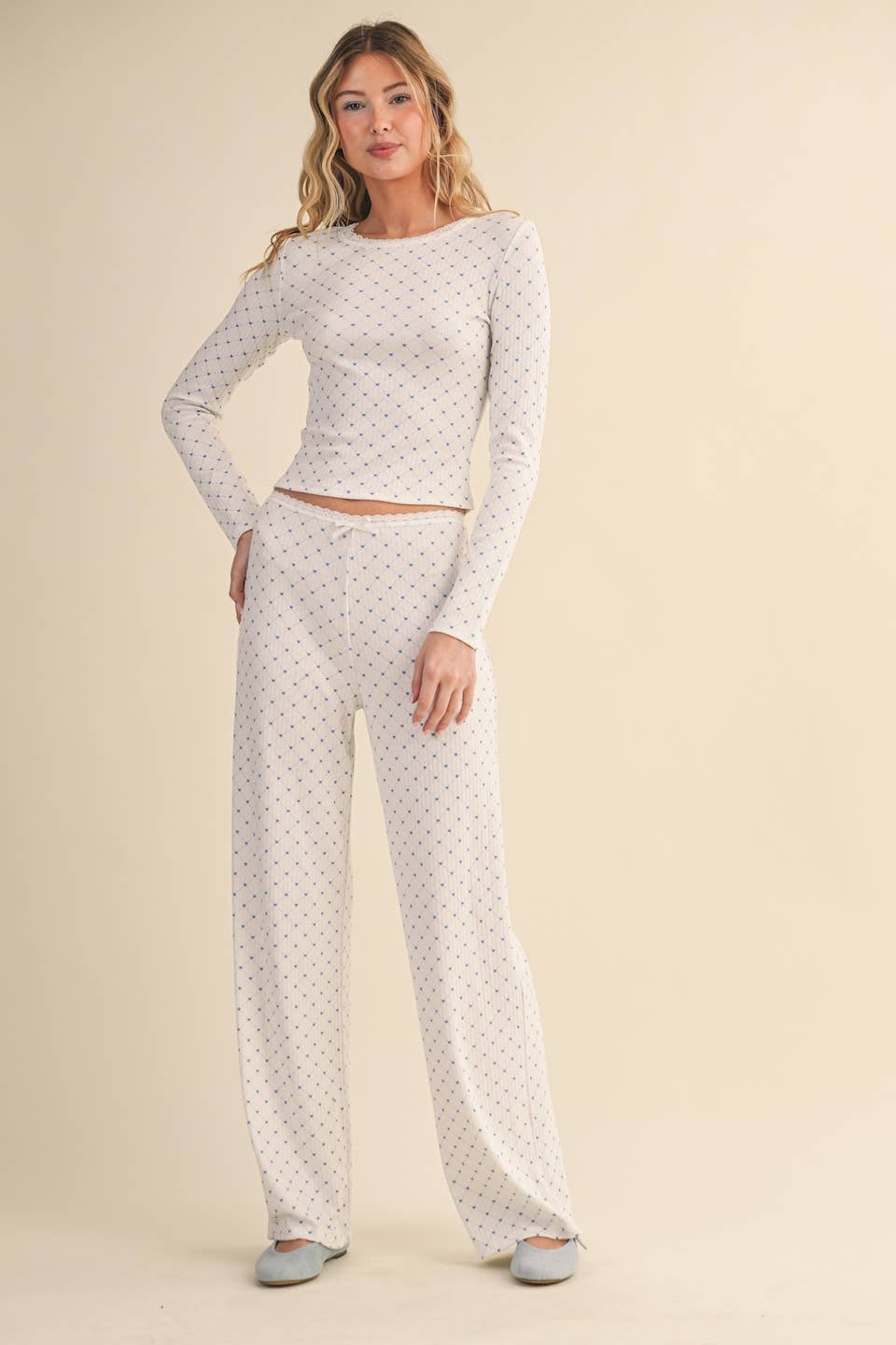 Heart Print Pointelle Lounge Bottoms