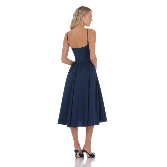 Corset V-Neck Midi Dress in Navy