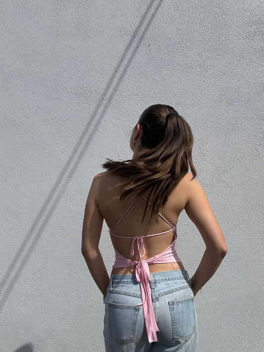 Pink Cross Strap Tie Back Top