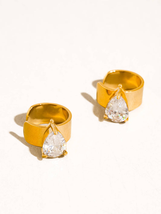 Jessenia 18K Gold Non-Tarnish Pear Crystal Cuffs