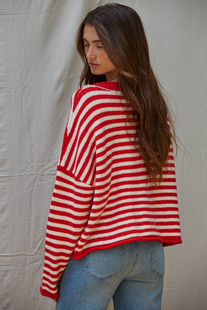 Knit Sweater Striped Button Down Cardigan