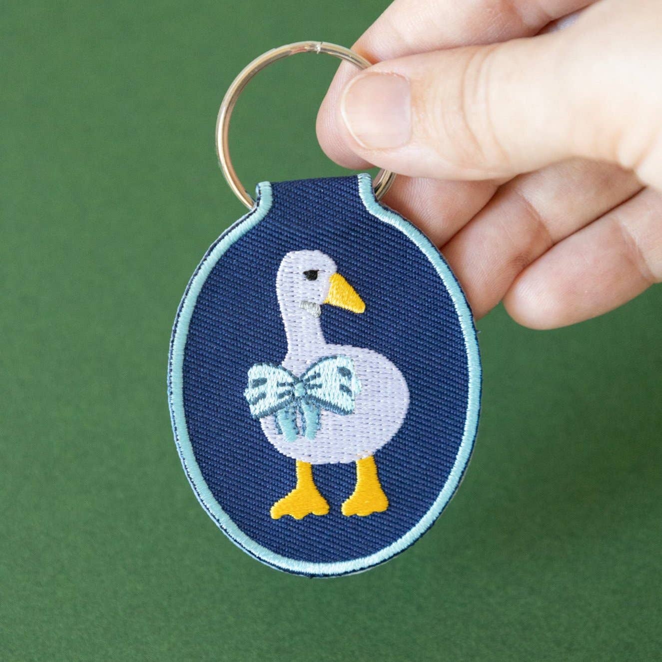 Duck Embroidered Keychain | lucky duck, denim, coquette