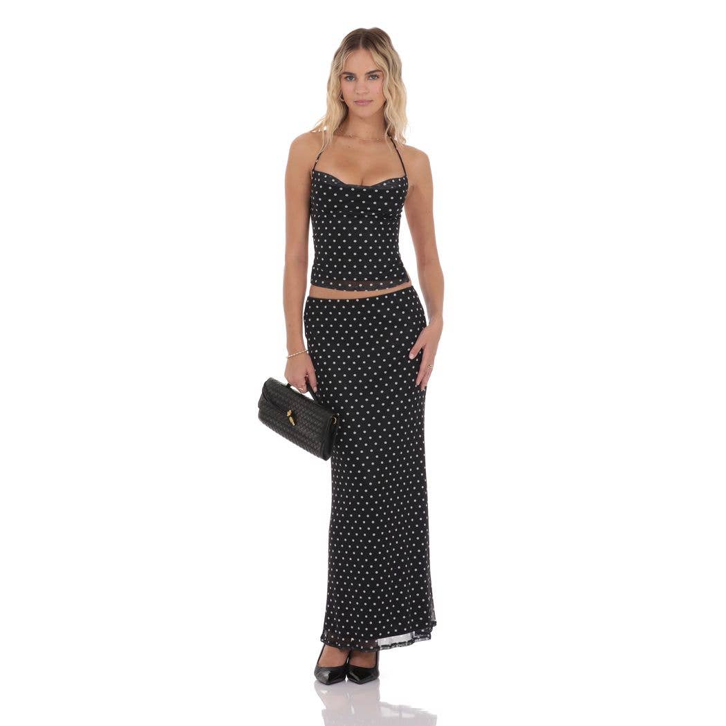 Polka Dot Cowl Neck Skirt