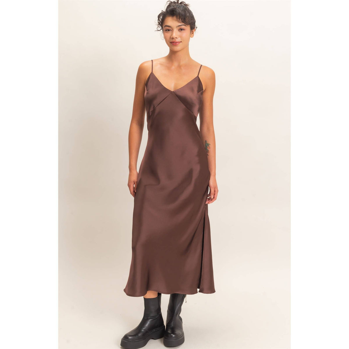 Satin V-Neck Slip Dress