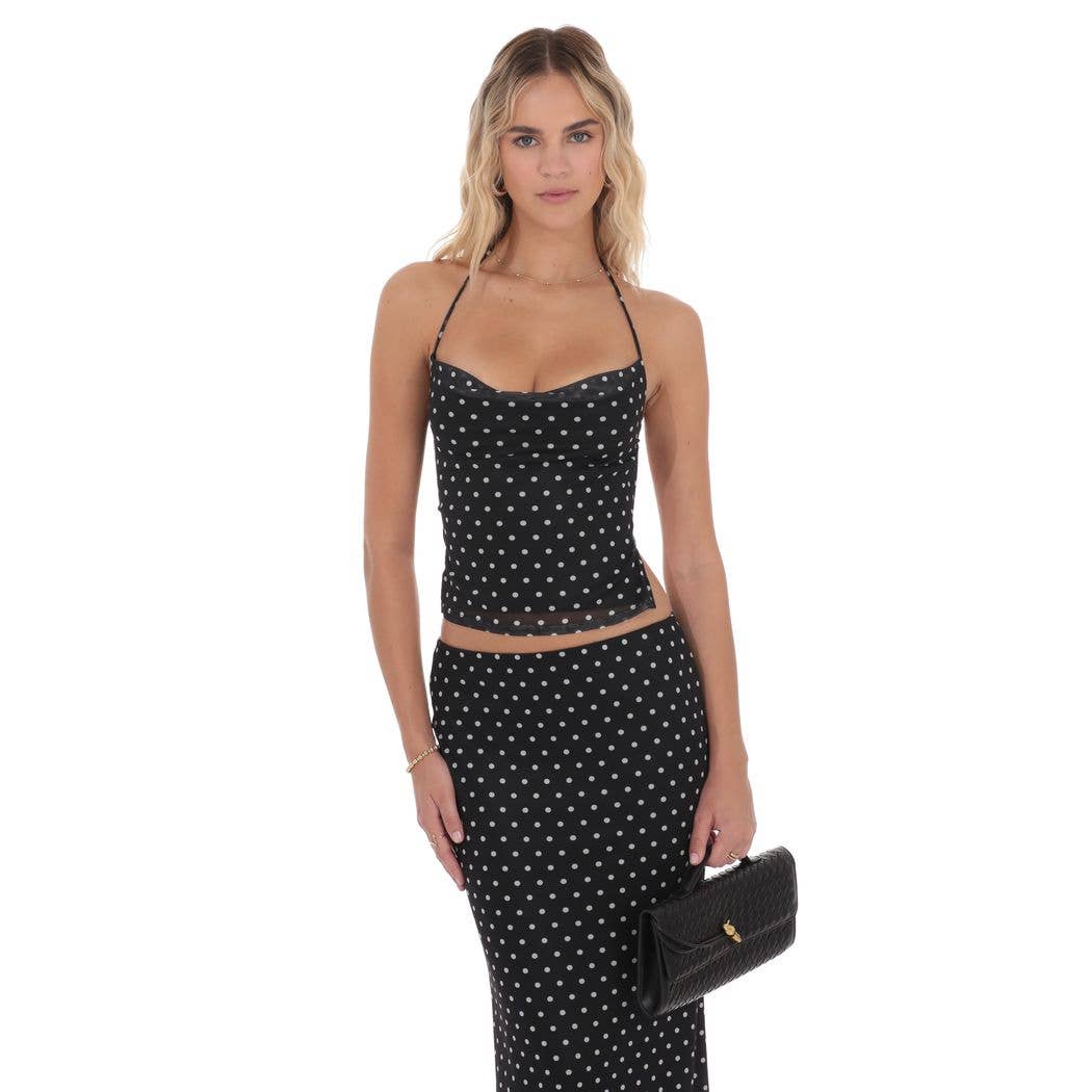 Polka Dot Cowl Neck Skirt