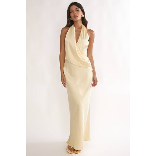 Sleeveless Halter Cowl Neck Maxi Dress