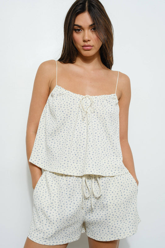 Flower Waffle Print Top