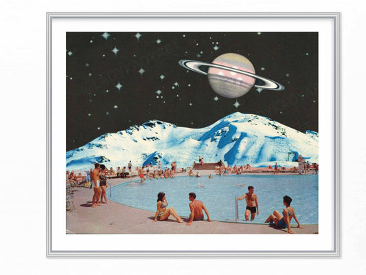 Surreal Retro Space Collage, Collage Art Print, Surreal Art