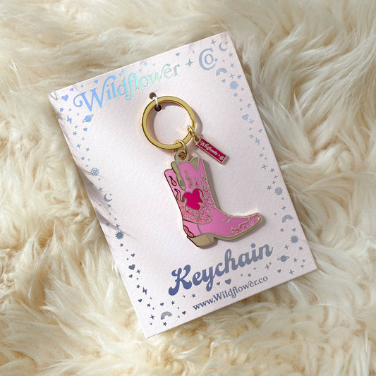 Flaming Cowgirl Boot Keychain
