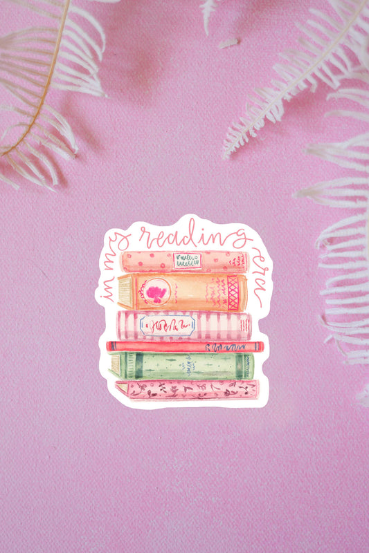 In my reading era book stack vinyl sticker