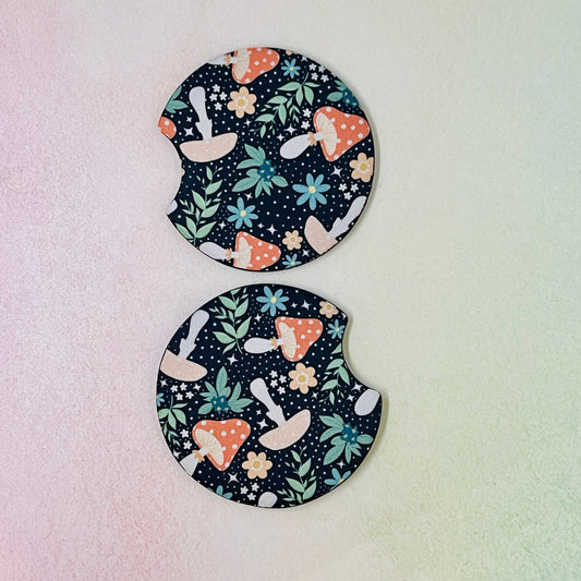 2 Car Coasters, Cottagecore Mushroom