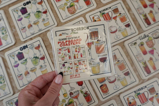 Classic Cocktail Variety Coaster Set of 4 (Bourbon, Gin, Vodka, Tequila)