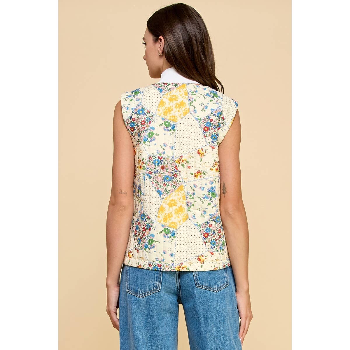 Multi Flower Quilted Vest with Front Ribbon