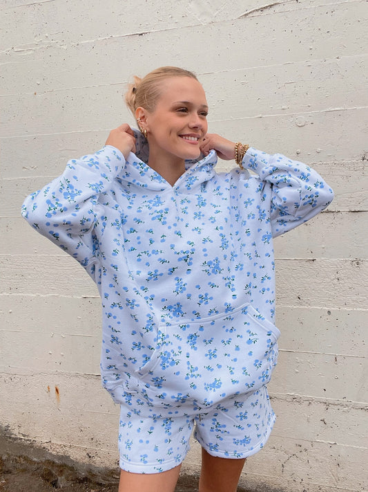 Blue Floral Hoodie