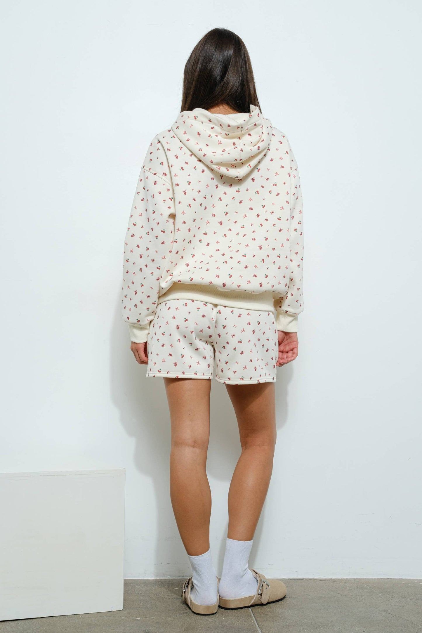 Cherry Bow Print Sweat Shorts