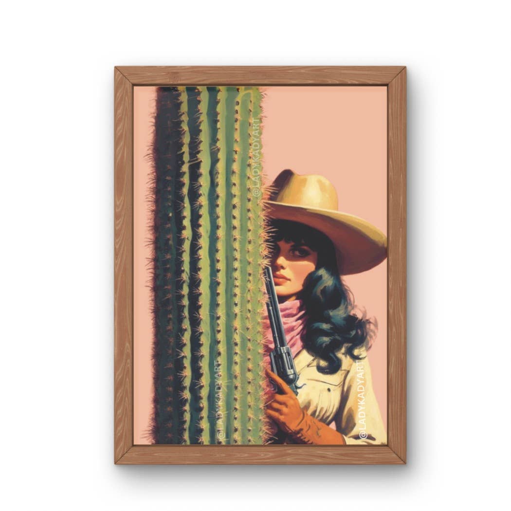 Sharp Shooter Cowgirl Art Print, Retro Cowboy Home Decor