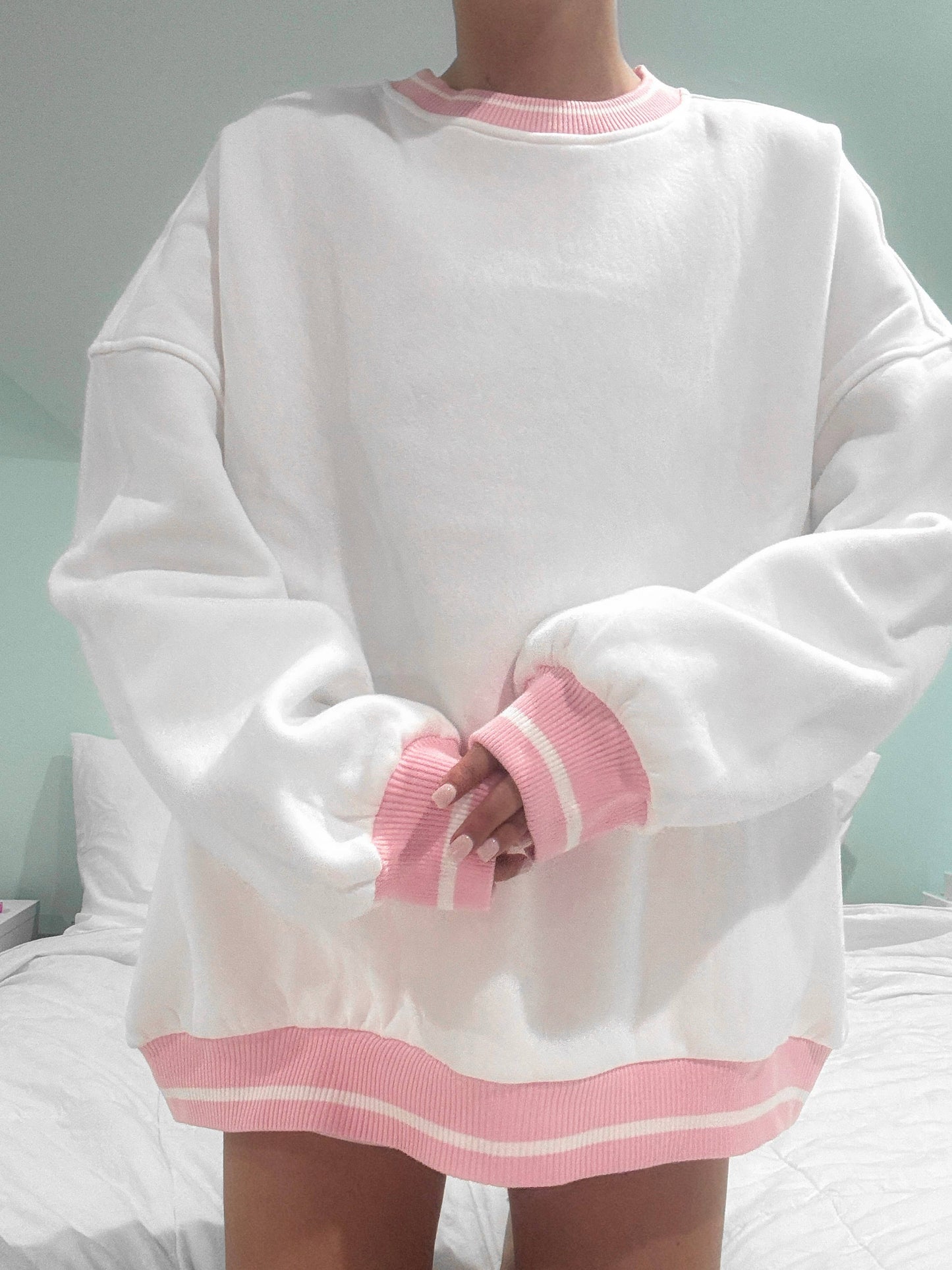 White & Pink Crew Neck