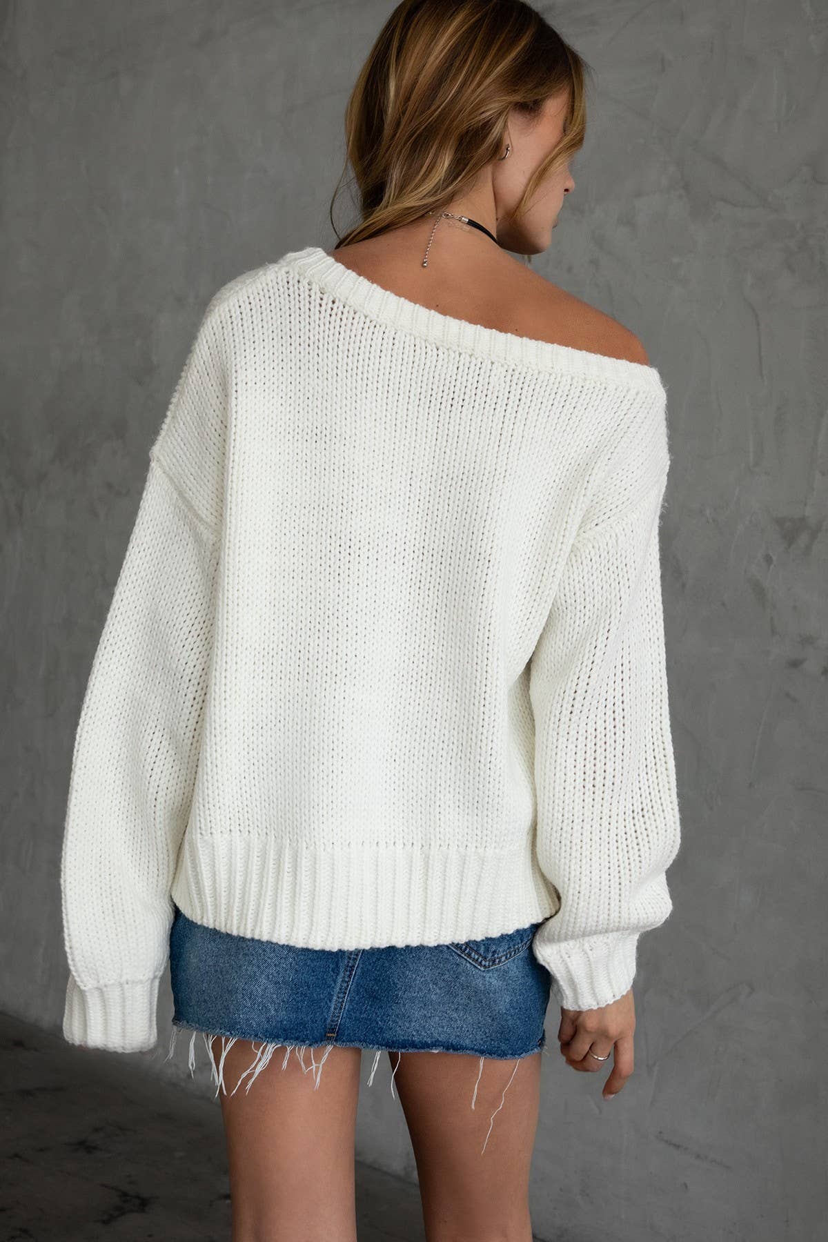 Ribbed Knit Off The Shoulder Relaxed Sweater