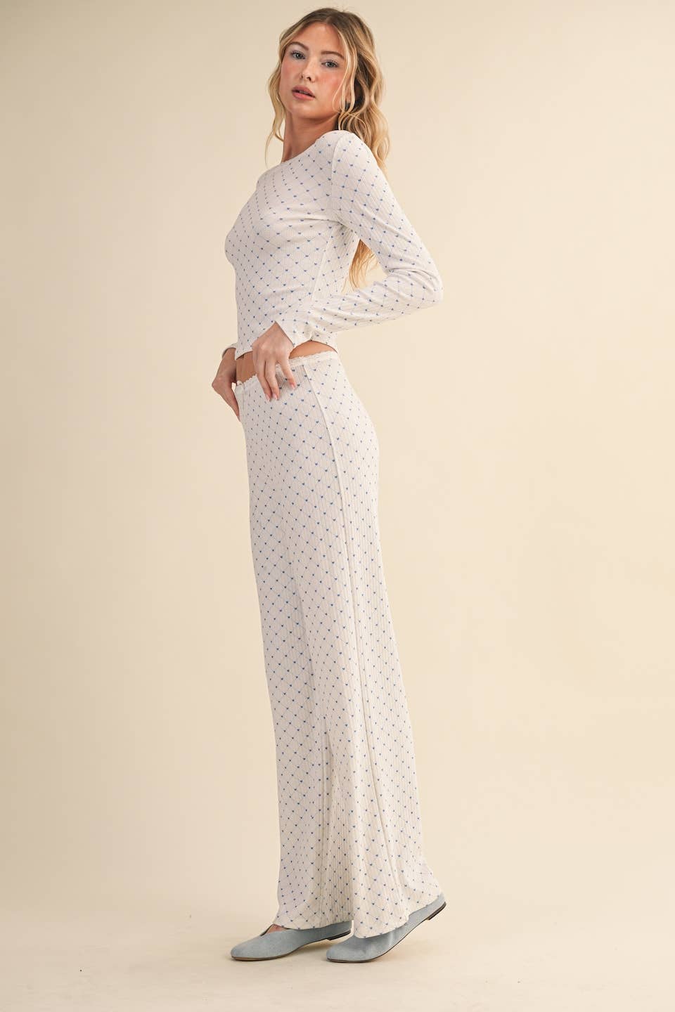 Heart Print Pointelle Lounge Bottoms