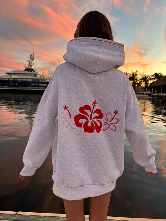 Pearl Grey Hibiscus Flowers Hoodie