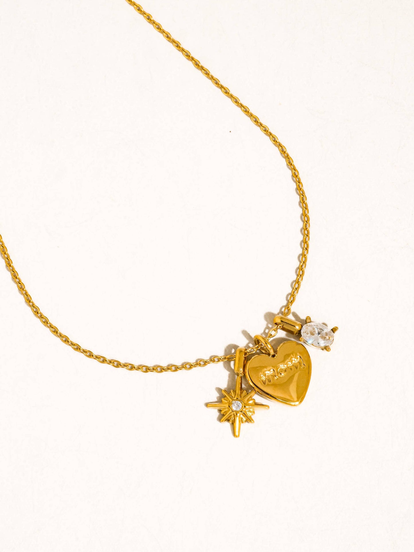 Gentilly 18K Gold Non-Tarnish Mom Heart Charm Necklace