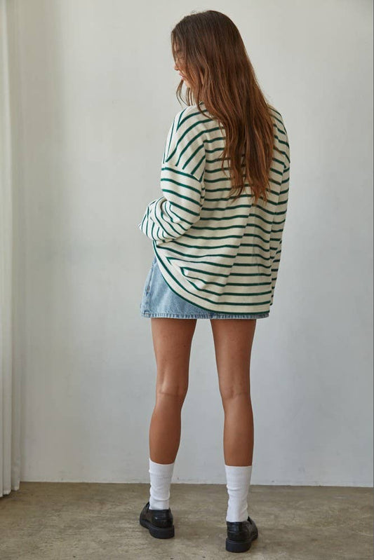Knit Cotton Striped Crew Neck