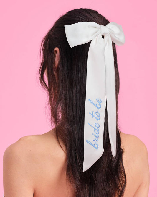 Something Blue Bow - White Satin Embroidered Bow