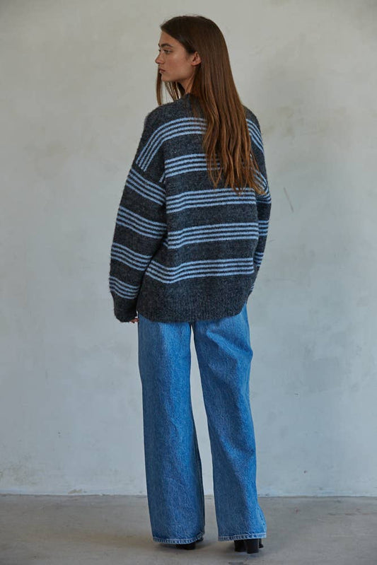 Blue Knit Sweater Striped Pullover