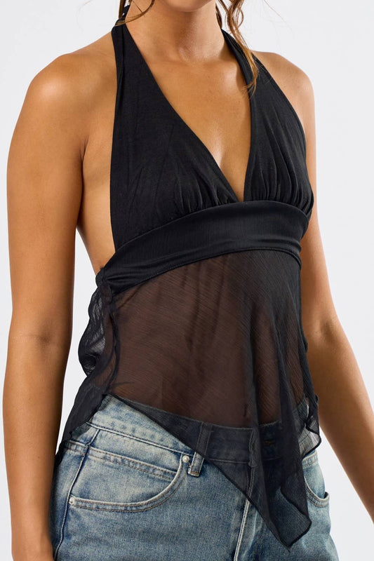 Knit Jersey & Chiffon Halter Top