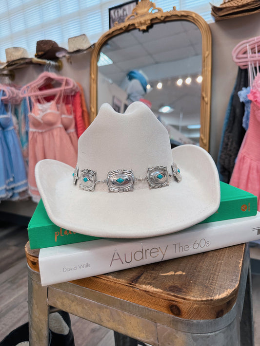 White with silver Cowgirl Hat