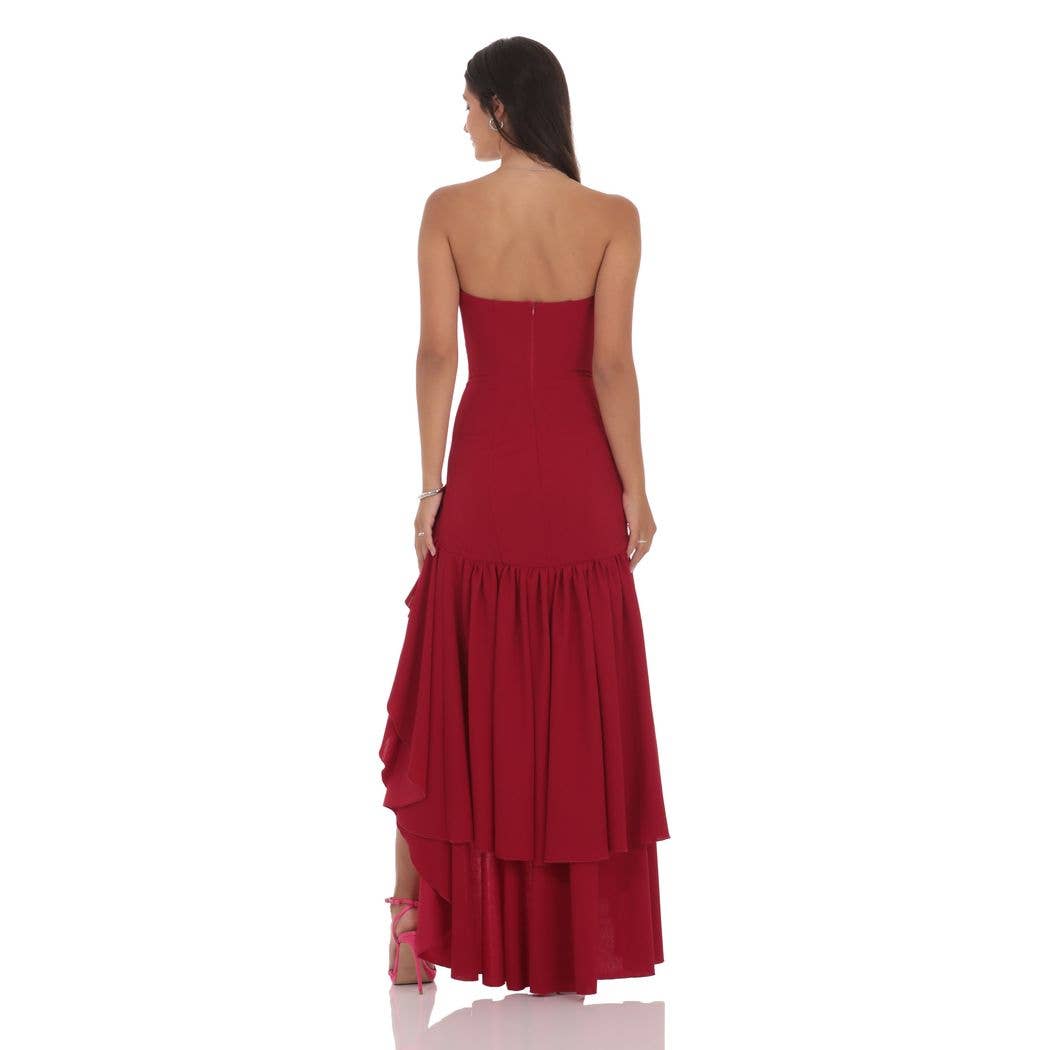 Fishtail Strapless Corset Maxi Dress in Wine