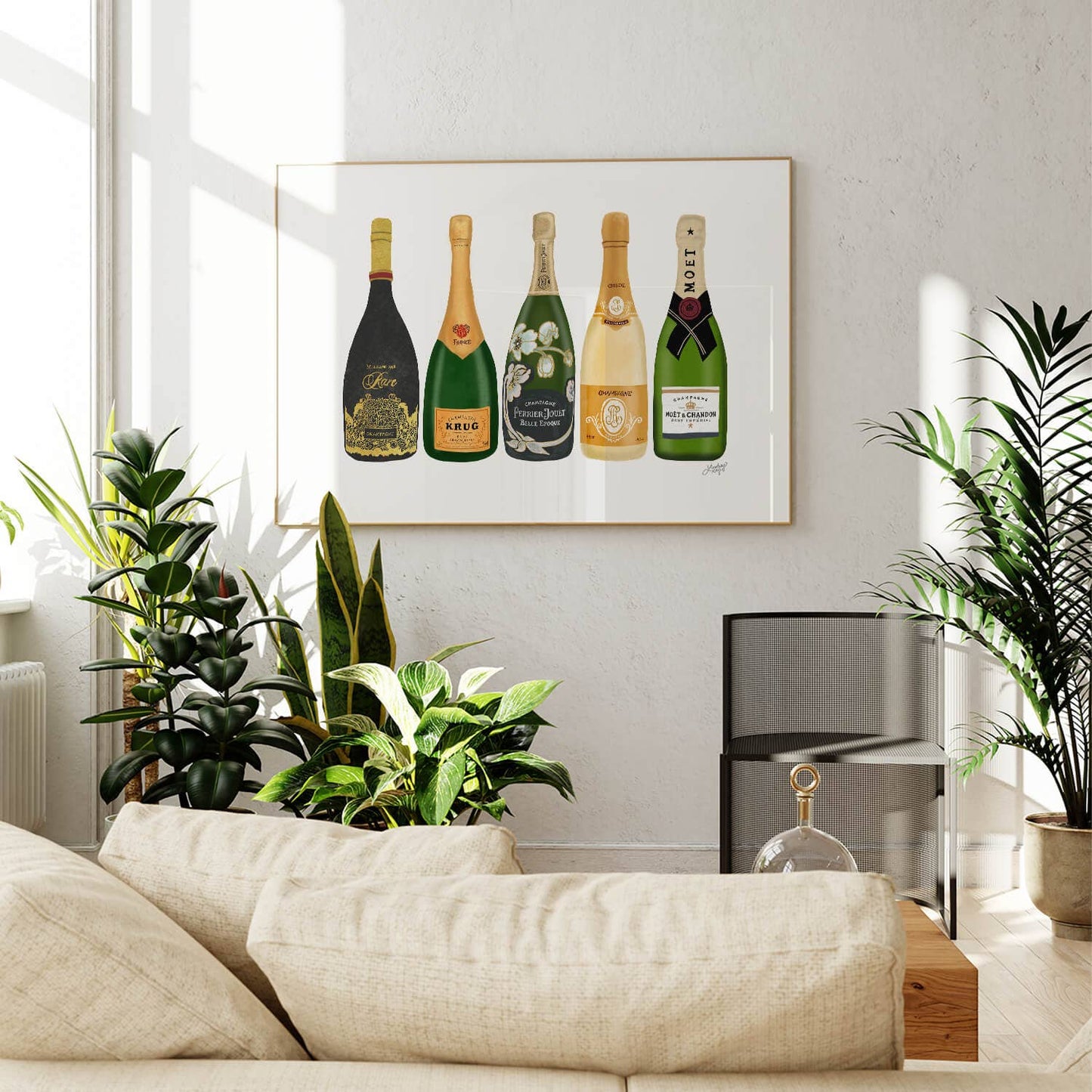 Champagne Bottles Illustration - Art Print