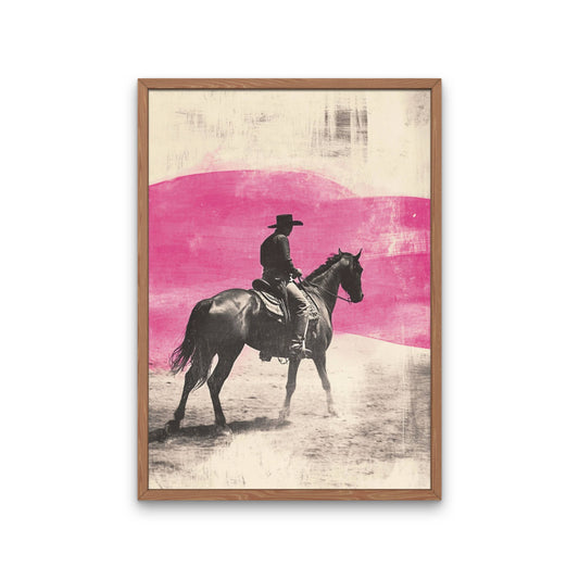 Distressed Pink Cowboy Art Print, Bright Abstract Western